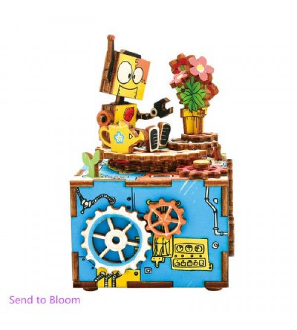 Robotime AM305 DIY 3D Puzzle Hand-cranked Music Box Wooden Model Kit Home Office Decoration