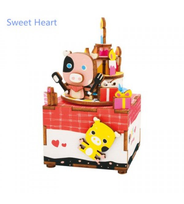 Robotime AM309 DIY 3D Puzzle Hand-cranked Music Box Wooden Model Kit Home Office Decoration