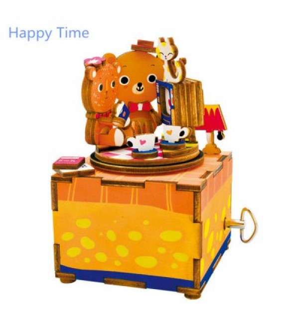 Robotime AM310 DIY 3D Puzzle Hand-cranked Music Box Wooden Model Kit Home Office Decoration