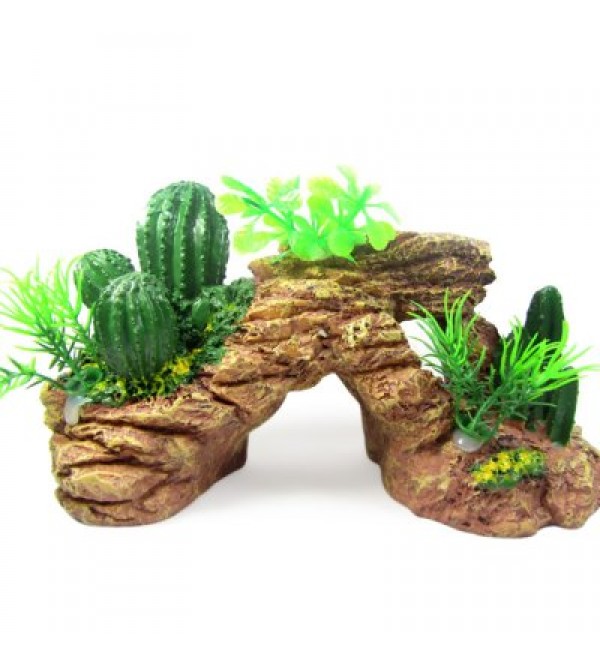 Simulation Rockery with Cactus Fish Tank Decors