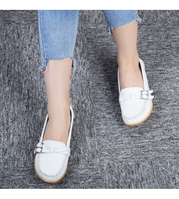 Skid Resistance Leather Breathable Ladies Casual Flat Shoes