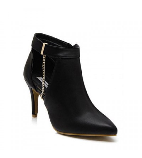 Chain Zipper Hollow Out Ankle Boots