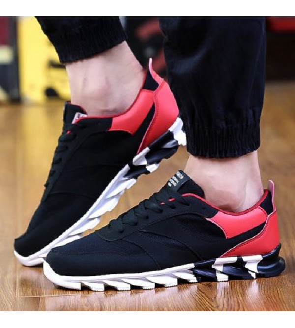 Lace-Up Mesh Suede Spliced Athletic Shoes