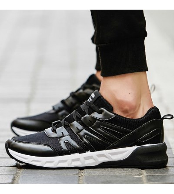 Lace-Up Mesh PU Spliced Athletic Shoes