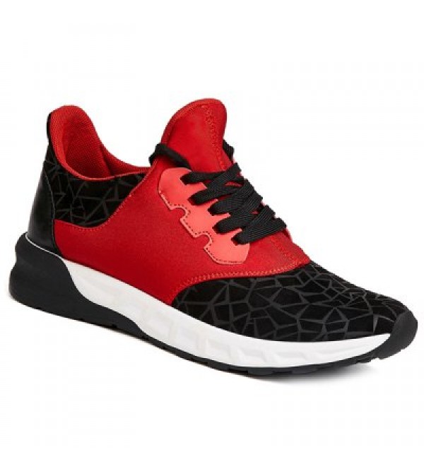 Lace-Up Geometric Print Flock Athletic Shoes