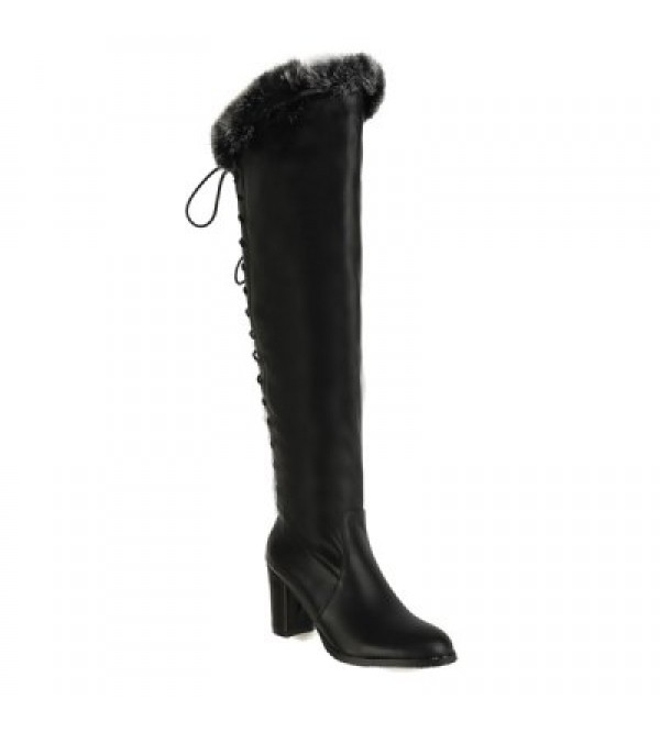 Faux Fur Chunky Heel Over The Knee Boots