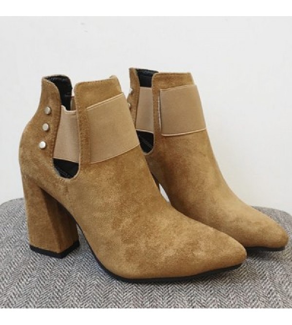 Suede Pointed Toe Cut Out Ankle Boots