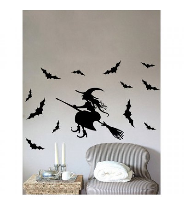 Halloween Witch Bats Removable Bedroom Wall Decals