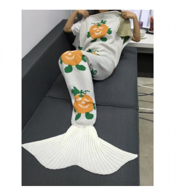 Halloween Pumpkin Multicolor Crochet Knitting Mermaid Tail Style Blanket