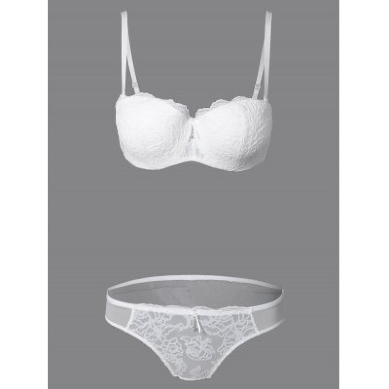 See-Through Lace Embroidered Bra Set