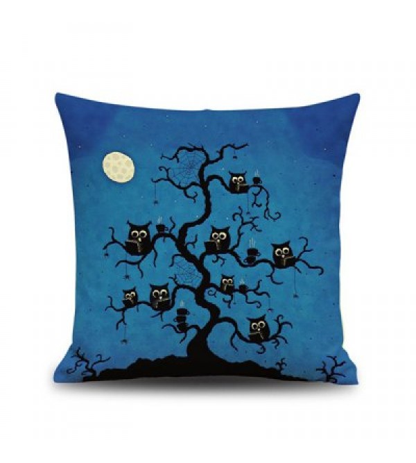 Halloween Night Owl Linen Cushion Pillow Case