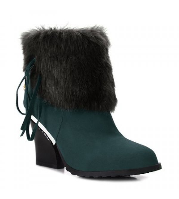 Chunky Heel Faux Fur Chain Short Boots