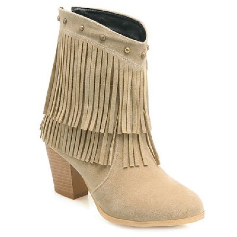 Zipper Fringe Dome Stud Boots