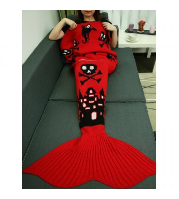 Halloween Castle Skull Crochet Knitting Mermaid Tail Style Blanket