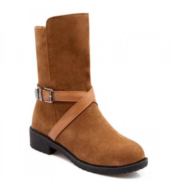 Buckle Cross-Strap Suede Boots