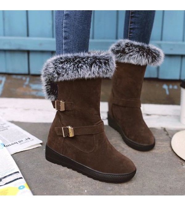 Buckle Embellished Fur Ankle Boots