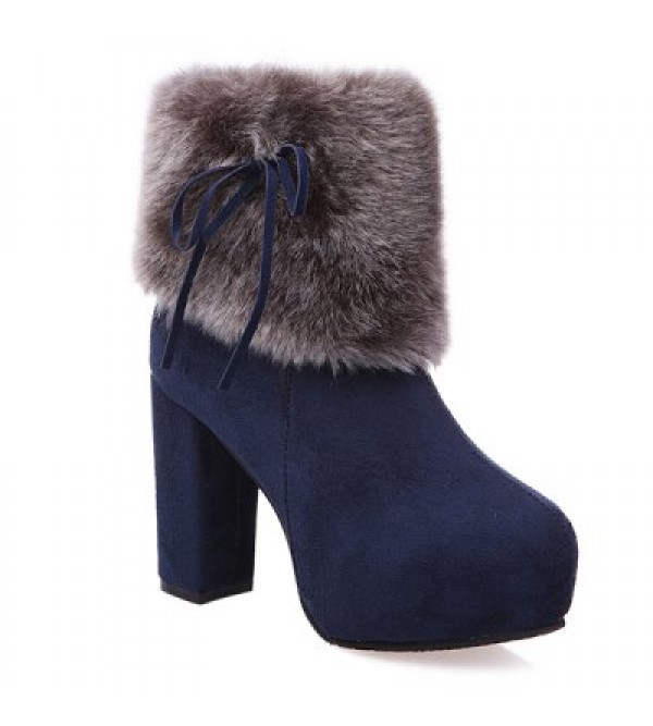 Chunky Heel Platform Faux Fur Suede Ankle Boots