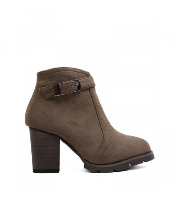 Buckle Dark Colour Zipper Ankle Boots