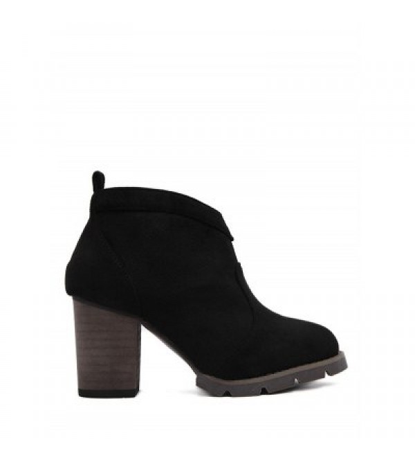 Chunky Heel Suede Dark Colour Ankle Boots