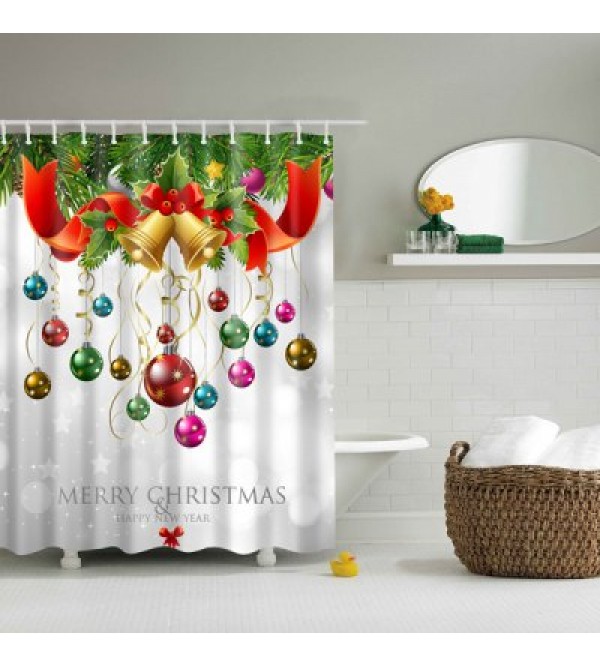 Bath Decor Waterproof Polyester Merry Christmas Shower Curtain