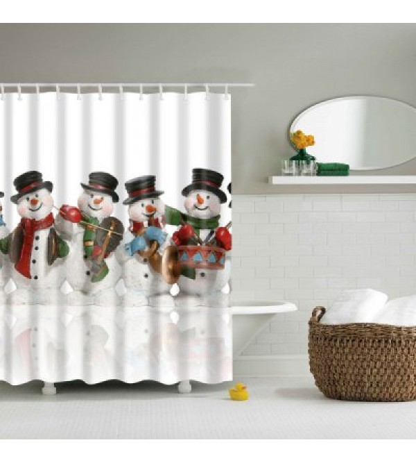 Bath Waterproof Polyester Christmas Snowman Shower Curtain