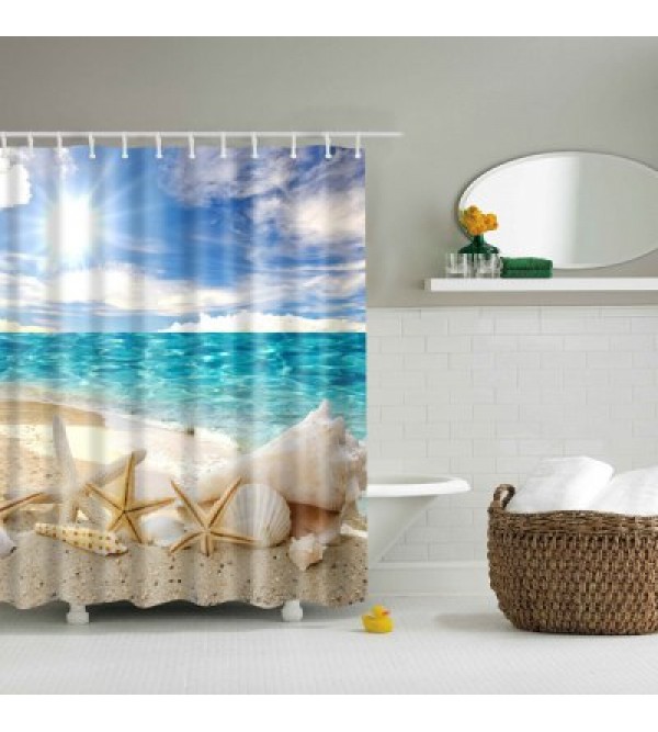 Bath Decor  Beach Shell Printed Waterproof Polyester Shower Curtain