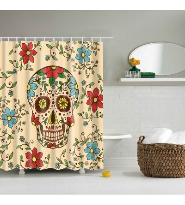 Bath Decor Floral Skull Printed Waterproof Polyester Shower Curtain