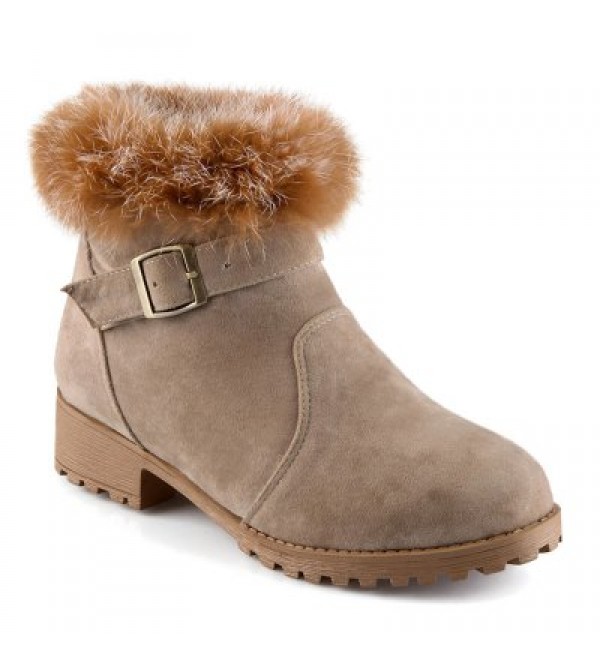 Buckle Faux Fur Suede Short Boots