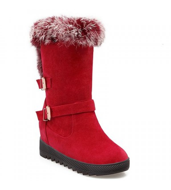 Buckles Faux Fur Hidden Wedge Snow Boots