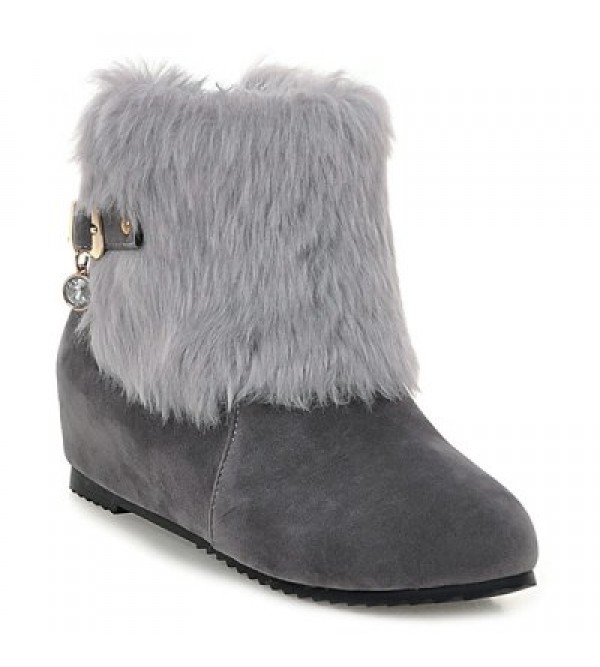 Buckle Faux Fur Hidden Wedge Boots