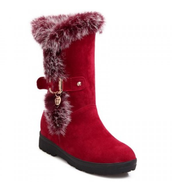 Buckle Faux Fur Increased Internal Mid-Calf Boots