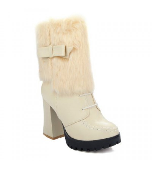 Bowknot Faux Fur Stitching Short Boots