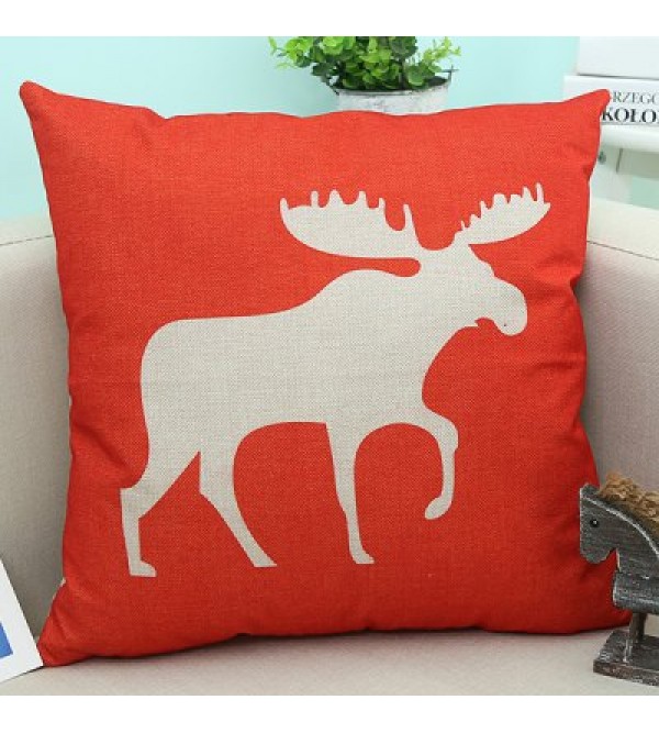 Flax Christmas Deer Printed Sofa Decorative Pillow Case