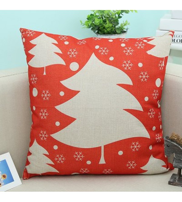 Flax Christmas Tree Printed Cushion Decorative Pillow Case