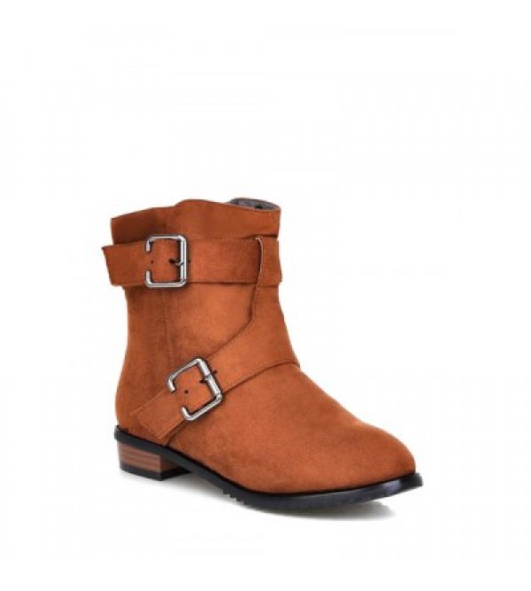 Buckles Flat Heel Round Toe Short Boots