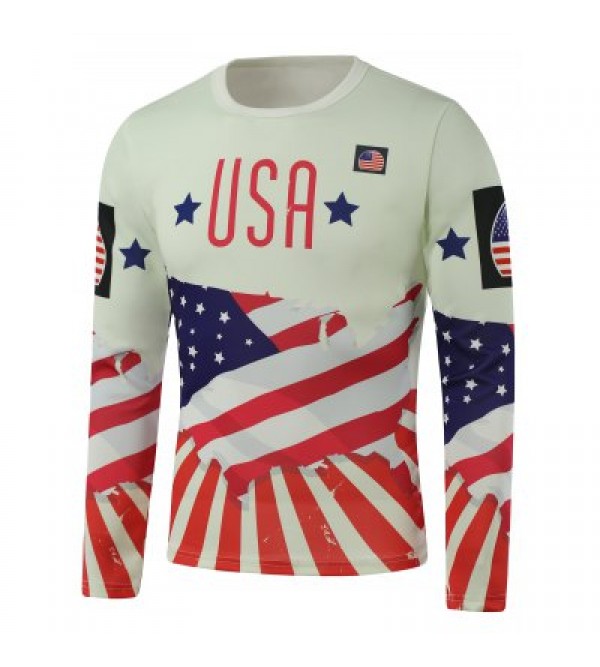 Crew Neck USA Flag Star Print Long Sleeve Sweatshirt