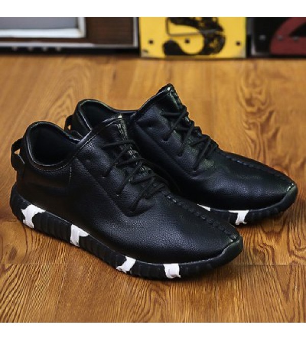 Stitching Lace-Up Textured PU Leather Athletic Shoes