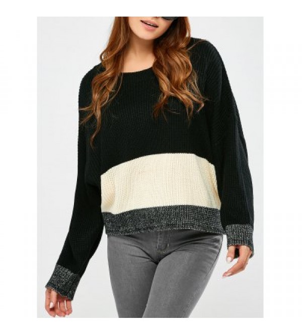 Round Collar Color Block Pullover Sweater