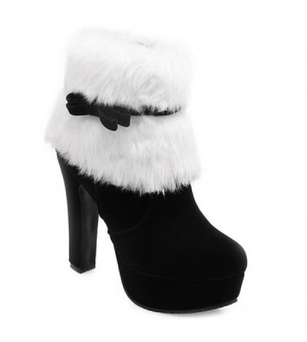 Bowknot Platform Fuzzy Chunky Heel Boots