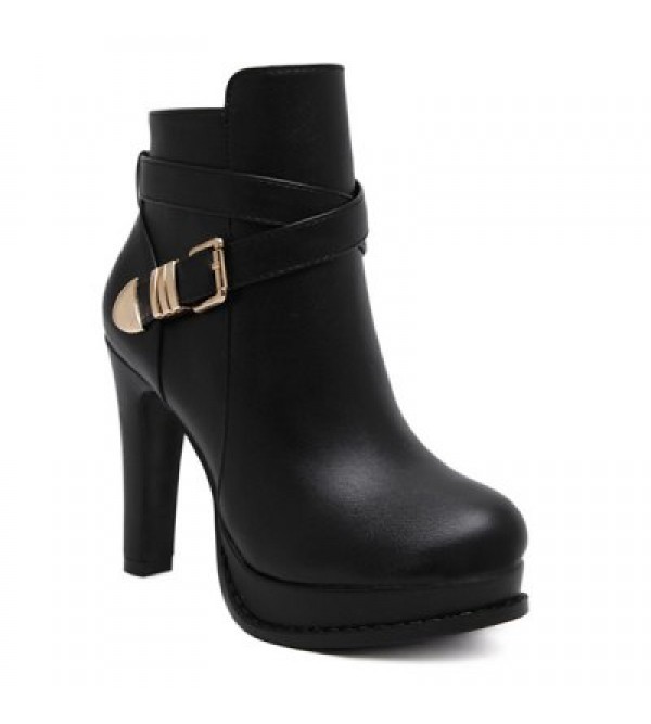 Chunky Heel Platform Buckle Strap Ankle Boots