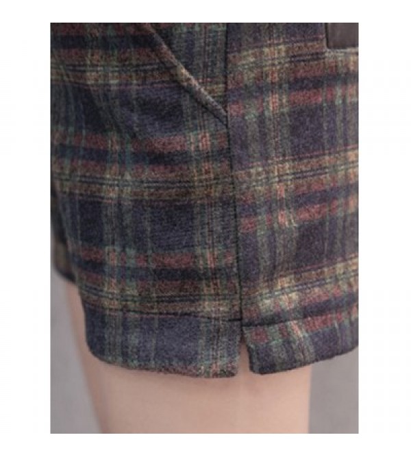 Checked Woolen Mini Capri Shorts