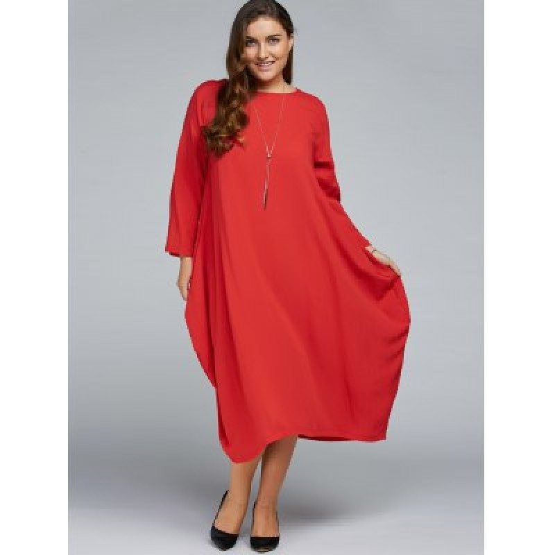 Plus Size Long Sleeve Midi Dress