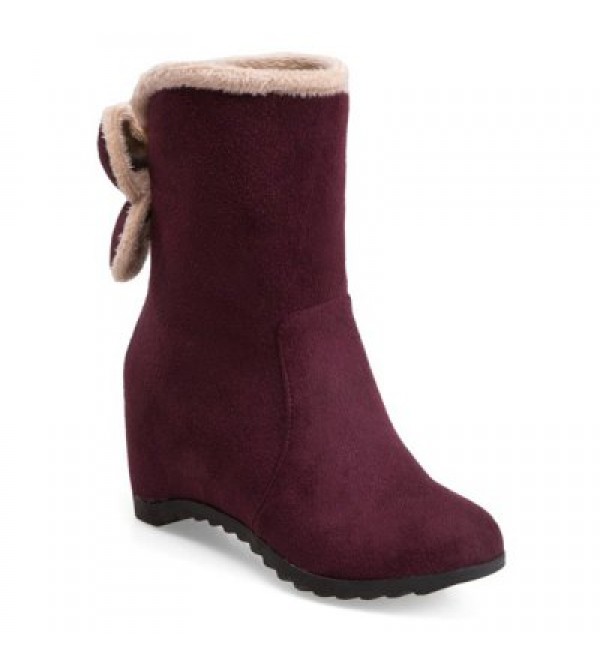 Bow Mid Calf Hidden Wedge Boots