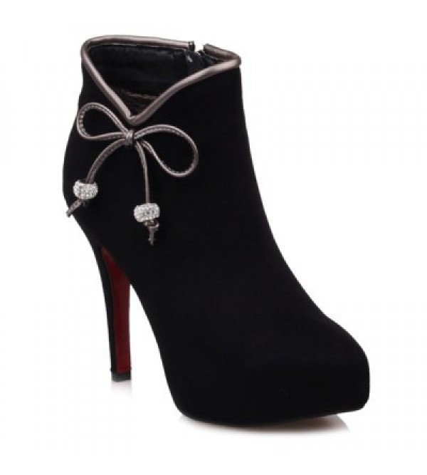 Bowknot Round Toe Suede Ankle Boots