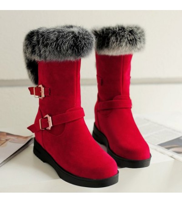 Buckle Straps Furry Mid Calf Boots