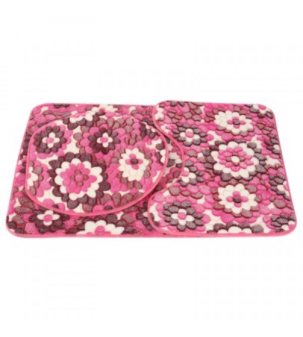 3pcs Soft Flower Anti-skid Bathroom Floor Mats