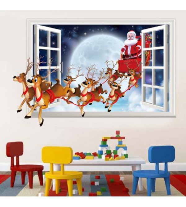 Christmas Santa Flying 3D Wall Stickers for Bedrooms