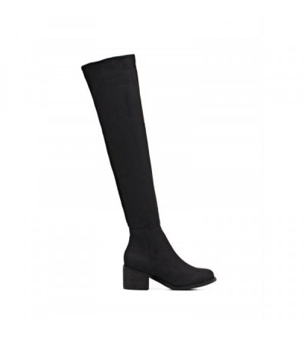 Chunky Heel Flock Thigh High Boots