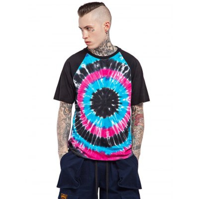 Male Cotton Tie-dyed Gradient-color Short Sleeve T-shirt