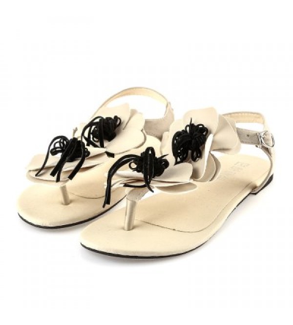 Floral Embellishment Buckle Ladies Flip-flop Sandals